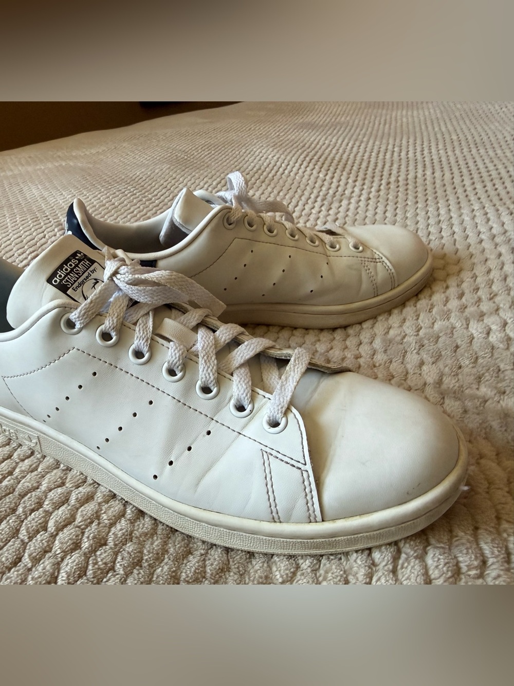 adidas Stan Smith White Leather Sneakers with Navy Heel Tab